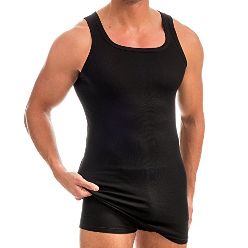 HERMKO 16027 Herren extralanges Unterhemd aus Baumwolle/Modal, Größe:D 8 = EU XXL, Farbe:schwarz von HERMKO