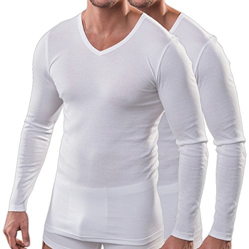 HERMKO 164680 2er Pack Herren Langarm Shirt mit V-Ausschnitt aus Baumwolle/Modal, Größe:D 8 = EU XXL, Farbe:weiß von HERMKO