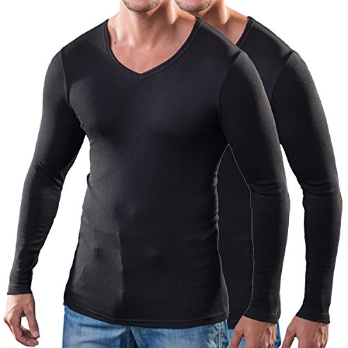 HERMKO 164680 2er Pack Herren Langarm Shirt mit V-Ausschnitt aus Baumwolle/Modal, Größe:D 10 = EU 4XL, Farbe:schwarz von HERMKO