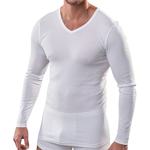 HERMKO 164680 Herren Langarm Shirt mit V-Ausschnitt aus Baumwolle/Modal, Größe:D 8 = EU XXL, Farbe:weiß von HERMKO