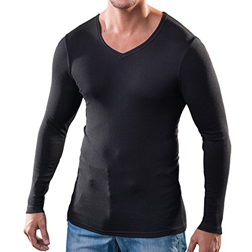 HERMKO 164680 Herren Langarm Shirt mit V-Ausschnitt aus Baumwolle/Modal, Größe:D 10 = EU 4XL, Farbe:schwarz von HERMKO