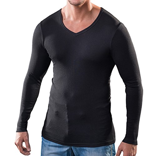 HERMKO 164680 Herren Langarm Shirt mit V-Ausschnitt aus Baumwolle/Modal, Größe:D 12 = EU 6XL, Farbe:schwarz von HERMKO