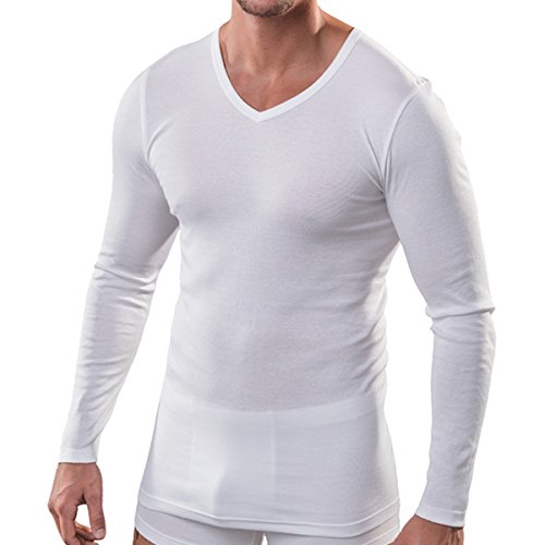 HERMKO 164680 Herren Langarm Shirt mit V-Ausschnitt aus Baumwolle/Modal, Größe:D 5 = EU M, Farbe:weiß von HERMKO