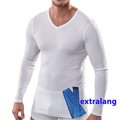 HERMKO 164687 Herren Langarm Shirt in extralang mit V-Auschnitt, Größe:D 9 = EU 3XL, Farbe:weiß von HERMKO