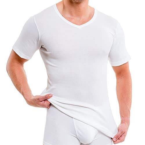 HERMKO 16488 2er Pack Herren Kurzarm Business Unterhemd mit V-Ausschnitt Shirt aus Baumwolle/Modal, Größe:D 6 = EU L, Farbe:weiß von HERMKO