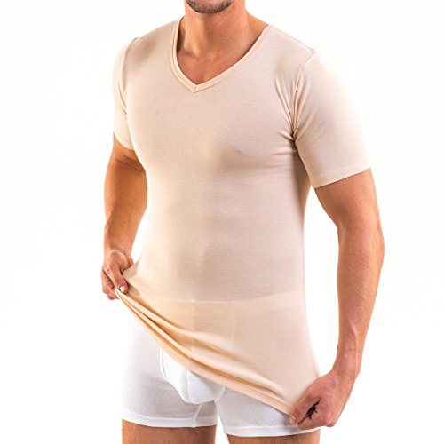 HERMKO 16488 2er Pack Herren Kurzarm Business Unterhemd mit V-Ausschnitt Shirt aus Baumwolle/Modal, Größe:D 10 = EU 4XL, Farbe:Cream von HERMKO