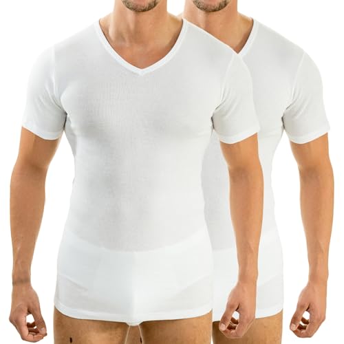 HERMKO 16488 2er Pack Herren Kurzarm Business Unterhemd mit V-Ausschnitt Shirt aus Baumwolle/Modal, Größe:D 10 = EU 4XL, Farbe:weiß von HERMKO