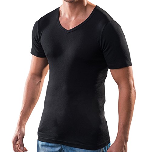 HERMKO 16488 Herren Kurzarm Business Unterhemd mit V-Ausschnitt aus Baumwolle/Modal, Größe:D 8 = EU XXL, Farbe:schwarz von HERMKO