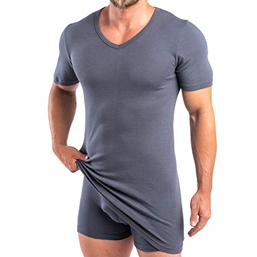 HERMKO 164887 2er Pack Extralanges Herren Shirt mit V-Ausschnitt aus Baumwolle/Modal (+10 cm) Unterhemd, Größe:D 8 = EU XXL, Farbe:Graphit von HERMKO