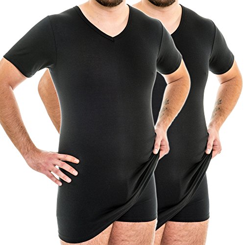 HERMKO 164887 2er Pack Extralanges Herren Shirt mit V-Ausschnitt aus Baumwolle/Modal (+10 cm) Unterhemd, Größe:D 8 = EU XXL, Farbe:schwarz von HERMKO