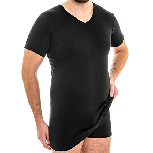HERMKO 164887 Extralanges Herren Hemd mit V-Ausschnitt aus Baumwolle/Modal (+10 cm) Unterhemd, Shirt, Größe:D 6 = EU L, Farbe:schwarz von HERMKO