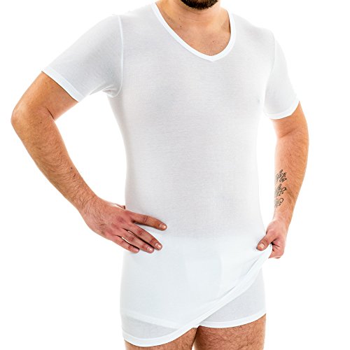 HERMKO 164887 Extralanges Herren Hemd mit V-Ausschnitt aus Baumwolle/Modal (+10 cm) Unterhemd, Shirt, Größe:D 12 = EU 6XL, Farbe:weiß von HERMKO