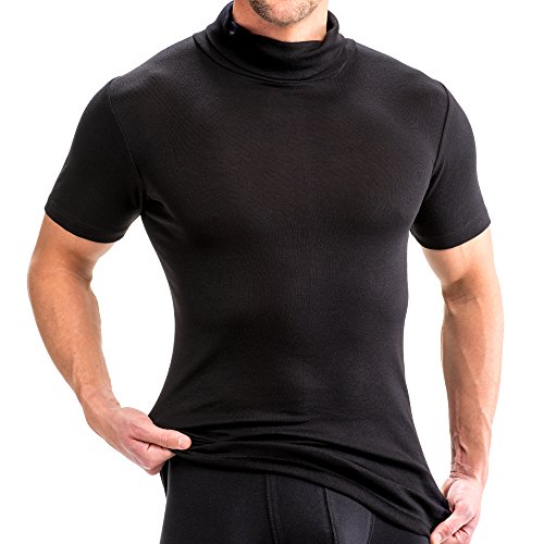 HERMKO 16855 Herren Kurzarm Shirt mit Rollkragen, Größe:D 5 = EU M, Farbe:schwarz von HERMKO