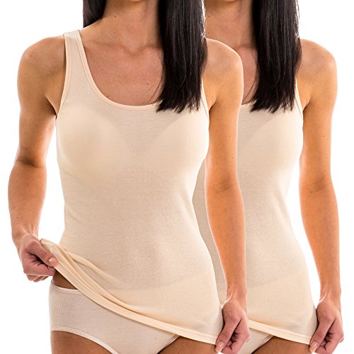 HERMKO 17310 2er Pack Damen Tank Top aus Baumwolle/Modal, Farbe:Cream, Größe:52/54 (XXL) von HERMKO