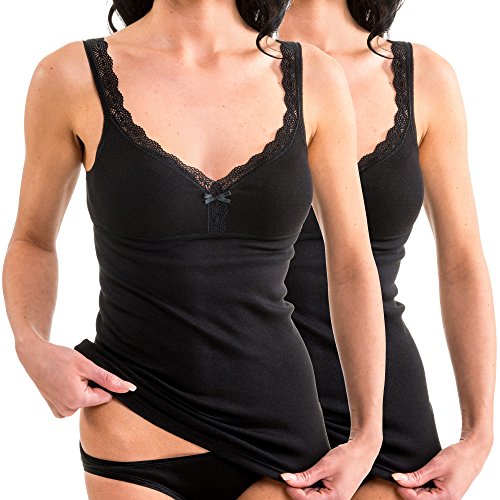 HERMKO 2er Pack Damen BH-Hemd - Unterhemd mit Spitze für Cup B + C - Weicher, hochwertiger Baumwolle/Modal Mix 175803850, Farbe:schwarz, Größe:52/54 (XXL) von HERMKO