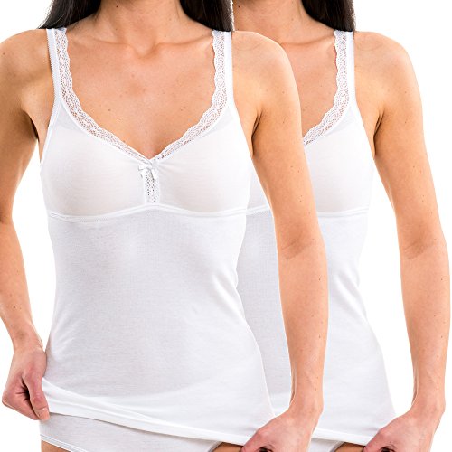 HERMKO 2er Pack Damen BH-Hemd - Unterhemd mit Spitze für Cup B + C - Weicher, hochwertiger Baumwolle/Modal Mix 175803850, Farbe:weiß, Größe:52/54 (XXL) von HERMKO