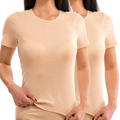 HERMKO 17800 Damen Kurzarm Unterhemd 2er Pack (Weitere Farben), Farbe:Cream, Größe:40/42 (M) von HERMKO