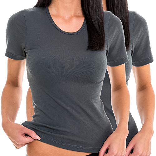 HERMKO 17800 Damen Kurzarm Unterhemd 2er Pack (Weitere Farben), Farbe:Graphit, Größe:52/54 (XXL) von HERMKO