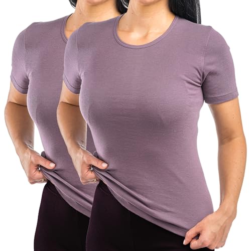 HERMKO 17800 Damen Kurzarm Unterhemd 2er Pack (Weitere Farben), Farbe:Pflaume, Größe:40/42 (M) von HERMKO