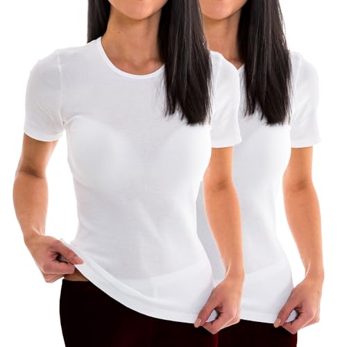 HERMKO 17800 Damen Kurzarm Unterhemd 2er Pack (Weitere Farben), Farbe:weiß, Größe:52/54 (XXL) von HERMKO