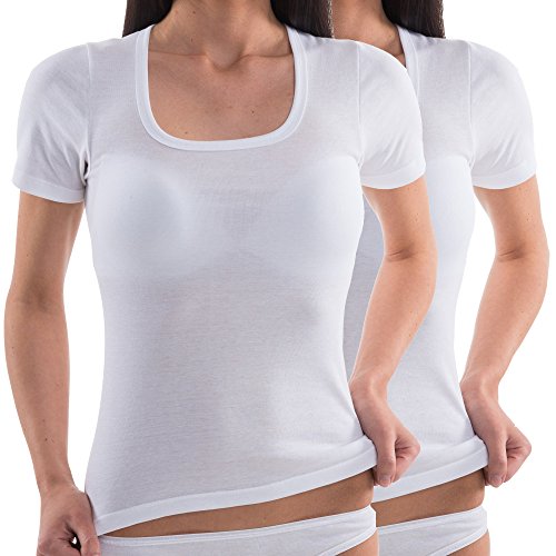 HERMKO 17815 2er Pack Damen Kurzarm Shirt, Farbe:weiß, Größe:40/42 (M) von HERMKO
