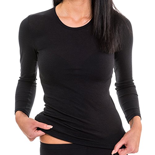 HERMKO 17830 Damen Langarm Unterhemd Woman Longsleeve Shirt Baumwolle/Modal, Farbe:schwarz, Größe:36/38 (S) von HERMKO