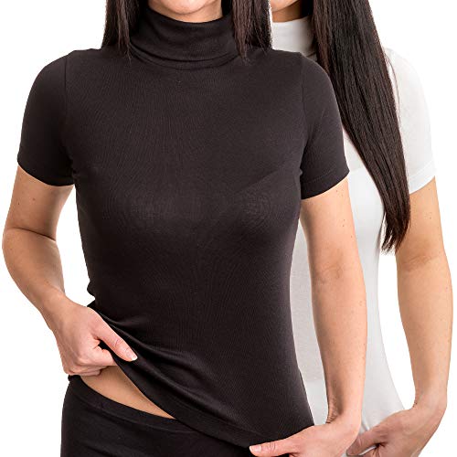 HERMKO 17855 2er Pack Damen Shirt mit Rollkragen, Farbe:weiß/schwarz, Größe:52/54 (XXL) von HERMKO