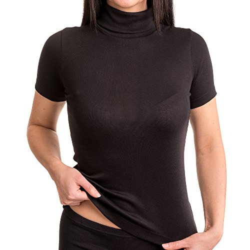 HERMKO 17855 Damen Shirt mit Rollkragen - 50% Baumwolle, 50% Modal - Weiches, tailliertes Unterziehshirt für jeden Anlass, Farbe:schwarz, Größe:32/34 (XS) von HERMKO