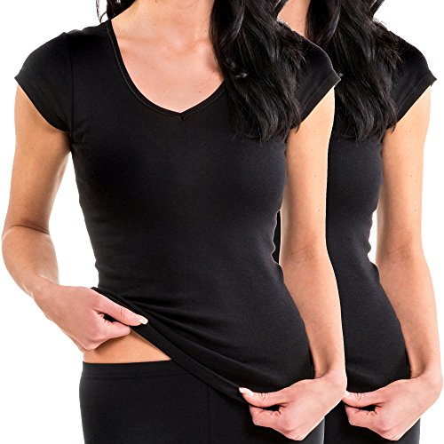 HERMKO 17880 2er Pack Damen Kurzarm Shirt, Farbe:schwarz, Größe:40/42 (M) von HERMKO