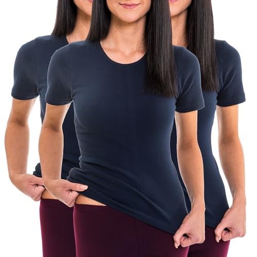 HERMKO 1800 3er Pack Damen Kurzarm Unterhemd aus 100% Bio-Baumwolle, Farbe:Marine, Größe:40/42 (M) von HERMKO