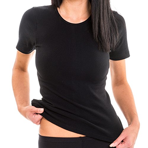 HERMKO 1800 3er Pack Damen Kurzarm Unterhemd aus 100% Bio-Baumwolle, Farbe:schwarz, Größe:48/50 (XL) von HERMKO