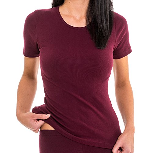 HERMKO 1800 Damen Kurzarm Shirt mit Rundhals-Ausschnitt aus 100% Bio-Baumwolle, Farbe:Bordeaux, Größe:40/42 (M) von HERMKO