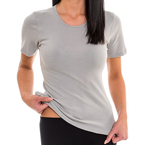 HERMKO 1800 Damen Kurzarm Shirt mit Rundhals-Ausschnitt aus 100% Bio-Baumwolle, Farbe:grau, Größe:52/54 (XXL) von HERMKO