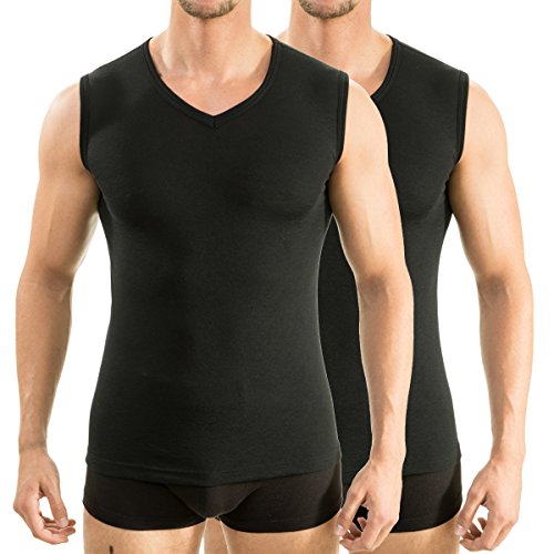 HERMKO 2 x 63050 Herren Athletic Vest by Exclusiv Funktionsunterhemd Muskelshirt mit V-Neck, Größe:D 8 = EU XXL, Farbe:schwarz von HERMKO