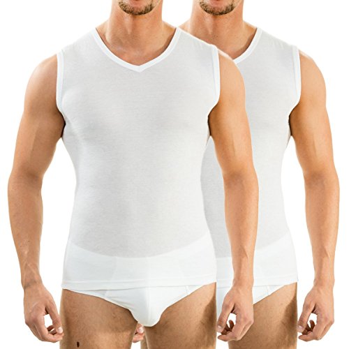 HERMKO 2 x 63050 Herren Athletic Vest by Exclusiv Funktionsunterhemd Muskelshirt mit V-Neck, Größe:D 10 = EU 4XL, Farbe:weiß von HERMKO
