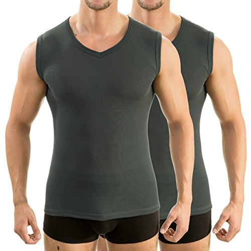 HERMKO 2 x 63050 Herren Athletic Vest by Exclusiv Funktionsunterhemd Muskelshirt mit V-Neck, Größe:D 6 = EU L, Farbe:Graphit von HERMKO