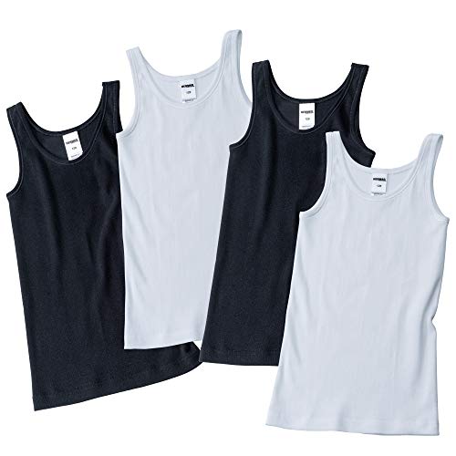HERMKO 2000 4er Pack Mädchen Unterhemd aus 100% Bio-Baumwolle, Tank Top, Farbe:weiß/schwarz, Größe:140 von HERMKO