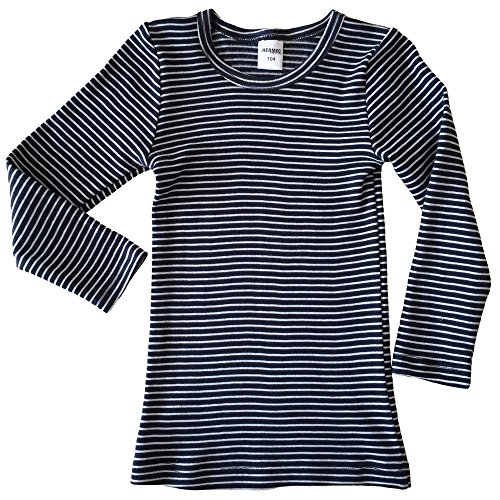 HERMKO Kinder Langarm Thermo-Shirt - Kuscheliges Unterziehshirt mit Rundhals für Jungen und Mädchen 2683005, Größe:98, Farbe:Marine Ringel von HERMKO