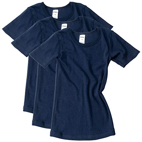 HERMKO 2810 3er Pack Kinder Kurzarm Unterhemd für Mädchen + Jungen aus Bio-Baumwolle, Farbe:Marine, Größe:164 von HERMKO