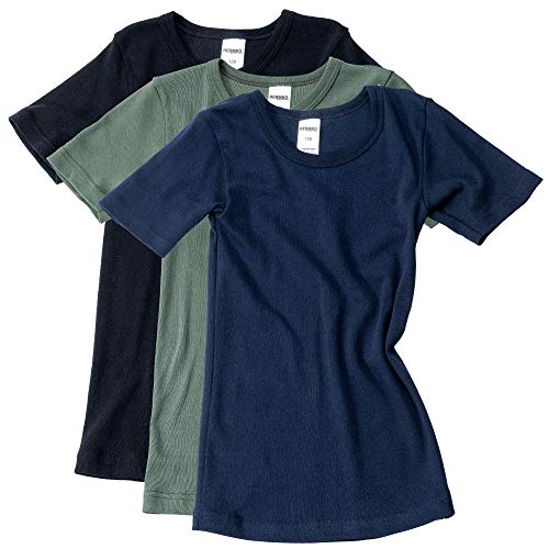 HERMKO 2810 3er Pack Kinder Kurzarm Unterhemd für Mädchen + Jungen aus Bio-Baumwolle, Farbe:Mix s/m/o, Größe:128 von HERMKO