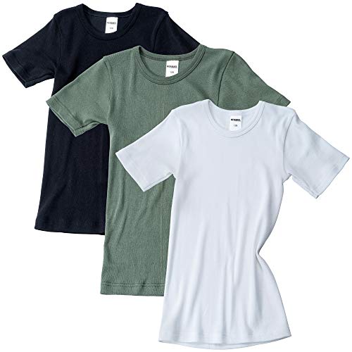 HERMKO 2810 3er Pack Kinder Kurzarm Unterhemd für Mädchen + Jungen aus Bio-Baumwolle, Farbe:Mix w/s/o, Größe:104 von HERMKO