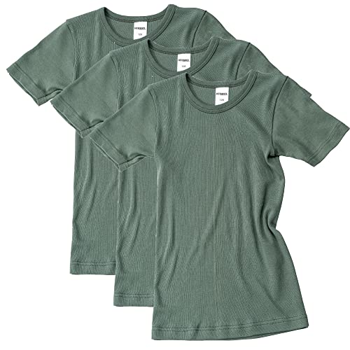 HERMKO 2810 3er Pack Kinder Kurzarm Unterhemd für Mädchen + Jungen aus Bio-Baumwolle, Farbe:Olive, Größe:140 von HERMKO