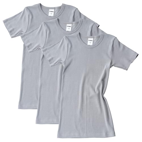 HERMKO 2810 3er Pack Kinder Kurzarm Unterhemd für Mädchen + Jungen aus Bio-Baumwolle, Farbe:grau, Größe:152 von HERMKO