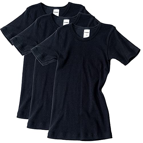 HERMKO 2810 3er Pack Kinder Kurzarm Unterhemd für Mädchen + Jungen aus Bio-Baumwolle, Farbe:schwarz, Größe:104 von HERMKO