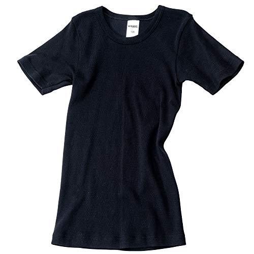 HERMKO 2810 Kinder halbarm Shirt aus 100% Bio-Baumwolle, Kurzarm Unterhemd für Mädchen und Knaben, Farbe:schwarz, Größe:116 von HERMKO