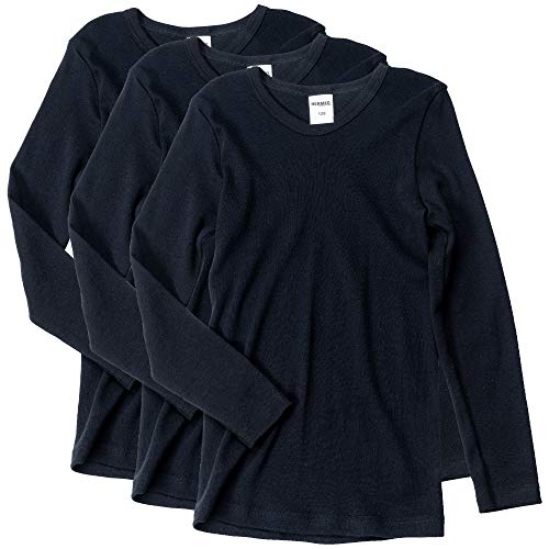 HERMKO 2830 3er Pack Kinder Langarm Unterhemd Mädchen + Jungen (Weitere Farbe) Bio-Baumwolle, Farbe:schwarz, Größe:116 von HERMKO