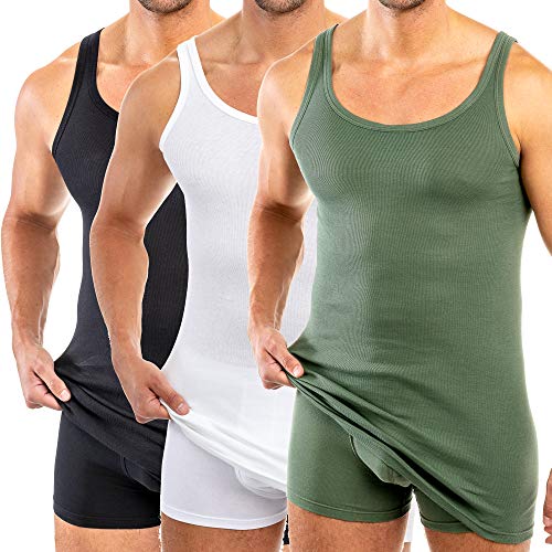 HERMKO 3007 3er Pack extralanges Herren Unterhemd (+10 cm) Tank Top aus 100% Bio-Baumwolle, Größe:D 5 = EU M, Farbe:Mix w/s/o von HERMKO
