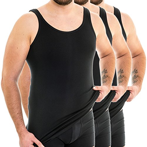 HERMKO 3007 3er Pack extralanges Herren Unterhemd (+10 cm) Tank Top aus 100% Bio-Baumwolle, Größe:D 7 = EU XL, Farbe:schwarz von HERMKO