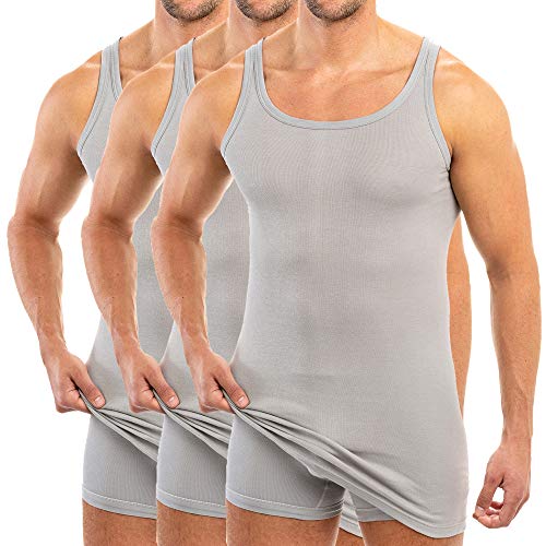 HERMKO 3007 3er Pack extralanges Herren Unterhemd (+10 cm) Tank Top aus 100% Bio-Baumwolle, Größe:D 10 = EU 4XL, Farbe:grau von HERMKO