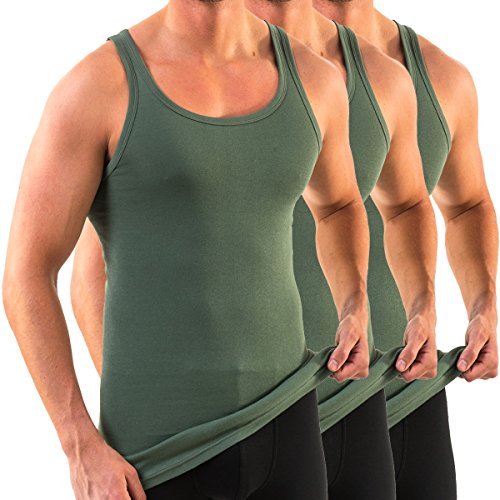 HERMKO 3007 3er Pack extralanges Herren Unterhemd (+10 cm) Tank Top aus 100% Bio-Baumwolle, Größe:D 11 = EU 5XL, Farbe:Olive von HERMKO